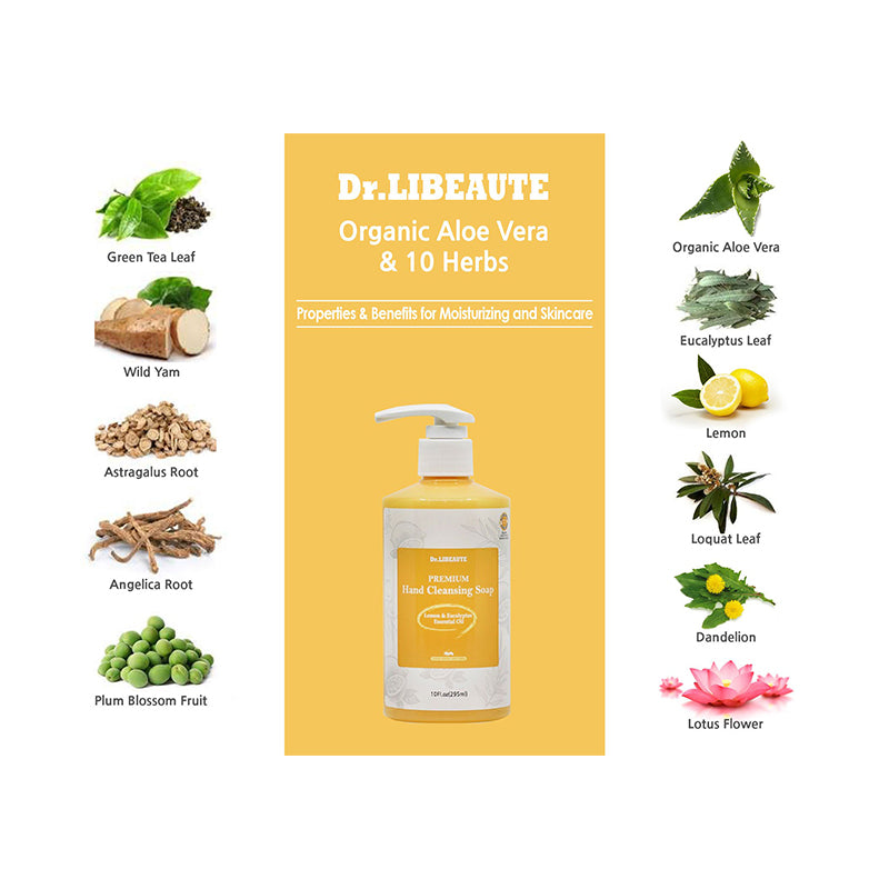 Dr. Libeaute Hand Cleansing Liquid Soap, Eucalyptus & Lemon  10 Fl oz 2 packs + Lavender & Mint 10 Fl oz 2 packs, Total 4 packs